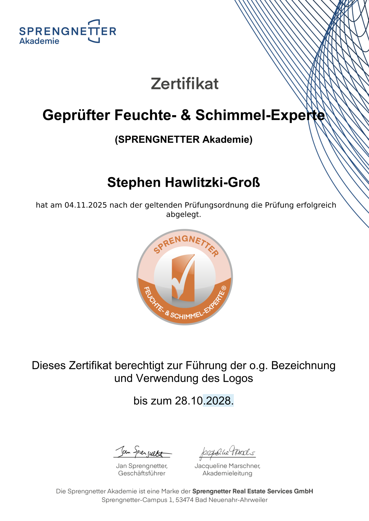 Zertifikat Feuchte- Schimmelexperte