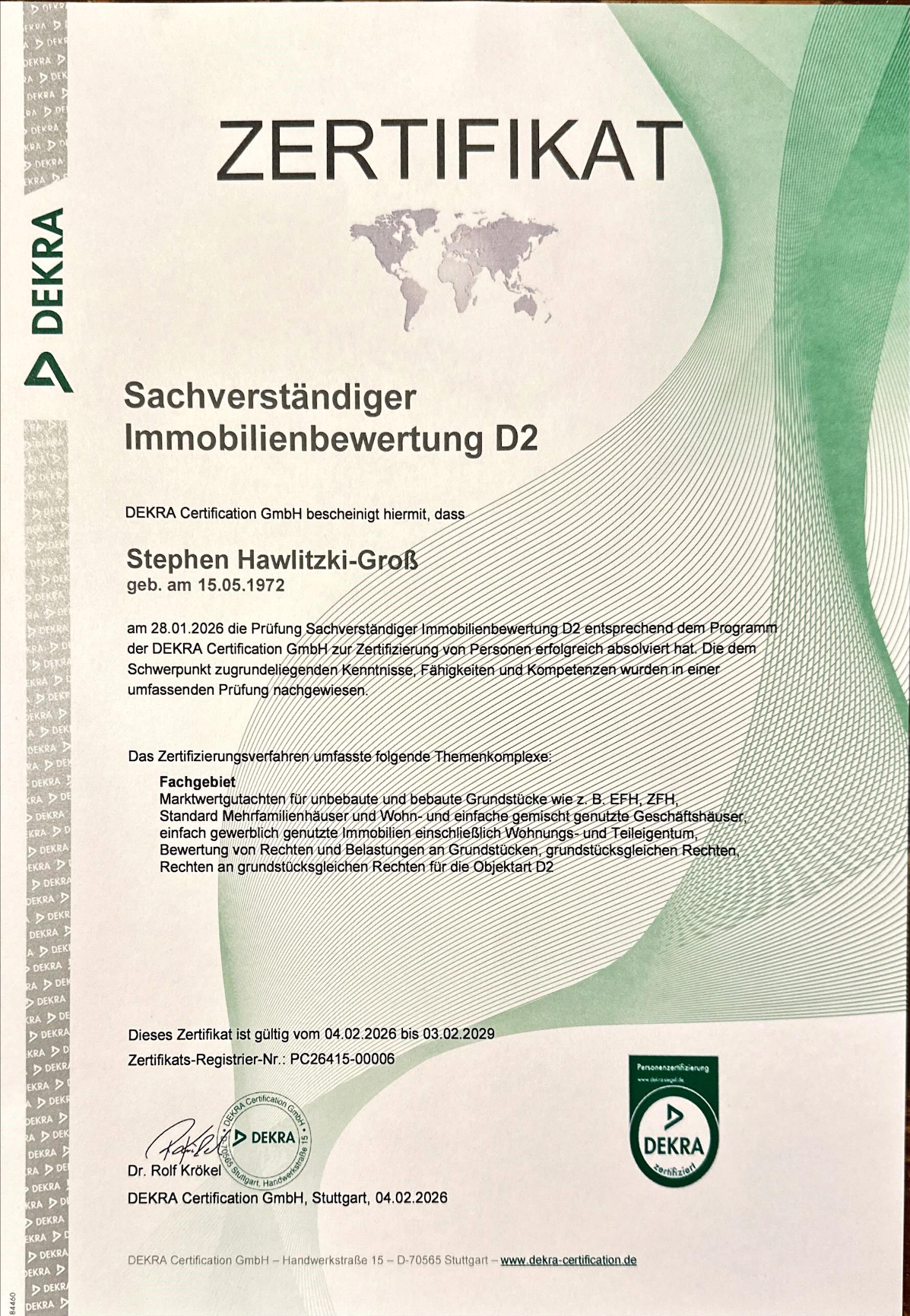 Dekra D2 Zertifikat Hawlitzki Immobilien